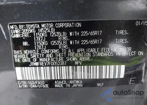 2015 Toyota Rav4 Xle из США, поврежденный, VIN JTMWFREV7FD052387